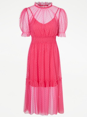 G21 Pink Polka Dot Mesh Maxi Dress ...